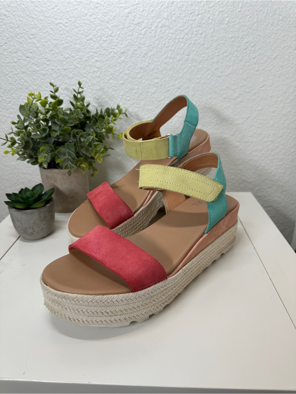 SOREL Cameron Multicolor Suede Flatform Wedge Sandals Size 9